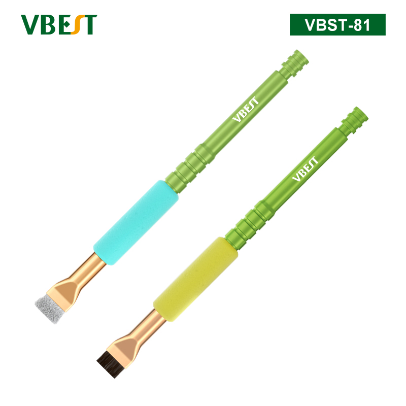 VBST-81 主板IC除膠刷子套裝 不銹鋼絲硬毛刷豬鬢毛刷 IC主板除膠清理灰塵海棉套手柄刷 手機焊盤清理毛刷 IC清潔焊油除黑膠硬毛刷兩支裝